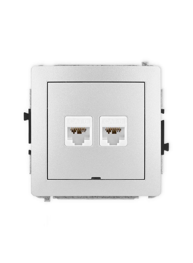 DECO Mechanizm gniazda komputerowego podwójnego 2xRJ45, kat. 6A, 8-stykowy, bez pola opisowego srebr