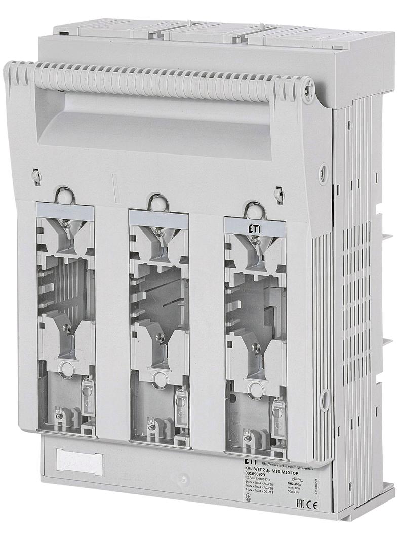 Rozłącznik bezpiecznikowy na szyny prądowe - rozstaw 60mm KVL-B/FT-2 3P M10-M10 TOP 001690923 ETI