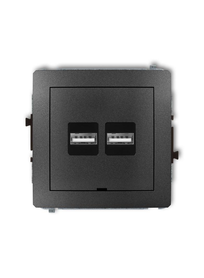 DECO Mechanizm ładowarki USB podwójnej 2xUSB A, 15,5W max., 5V, 3.1A, bez pola opisowego grafitowy