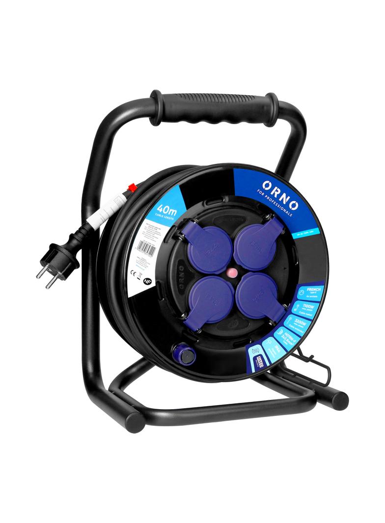 Przedłużacz bębnowy profesjonalny IP44, 4 gniazda 2P+Z, kabel gumowy olejoodporny, H07RN-F 3x2,5mm2,