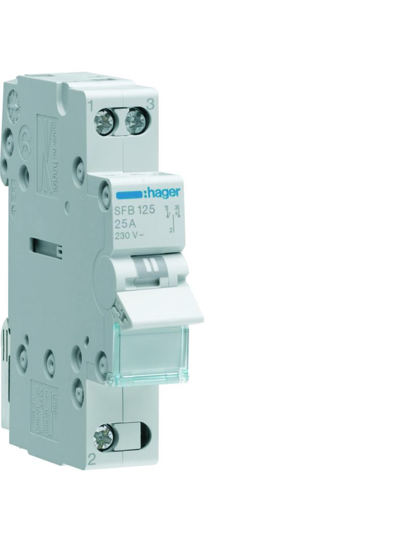 Modułowy przełącznik instalacyjny I-0-II punkt wspólny od dołu 1P 25A 230VAC SFB125 HAGER