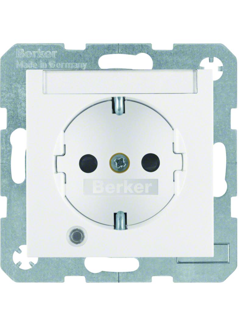 BERKER B.X Gniazdo SCHUKO z uziemieniem diodą kontrolną LED i pole opisowe biały 41108989 HAGER