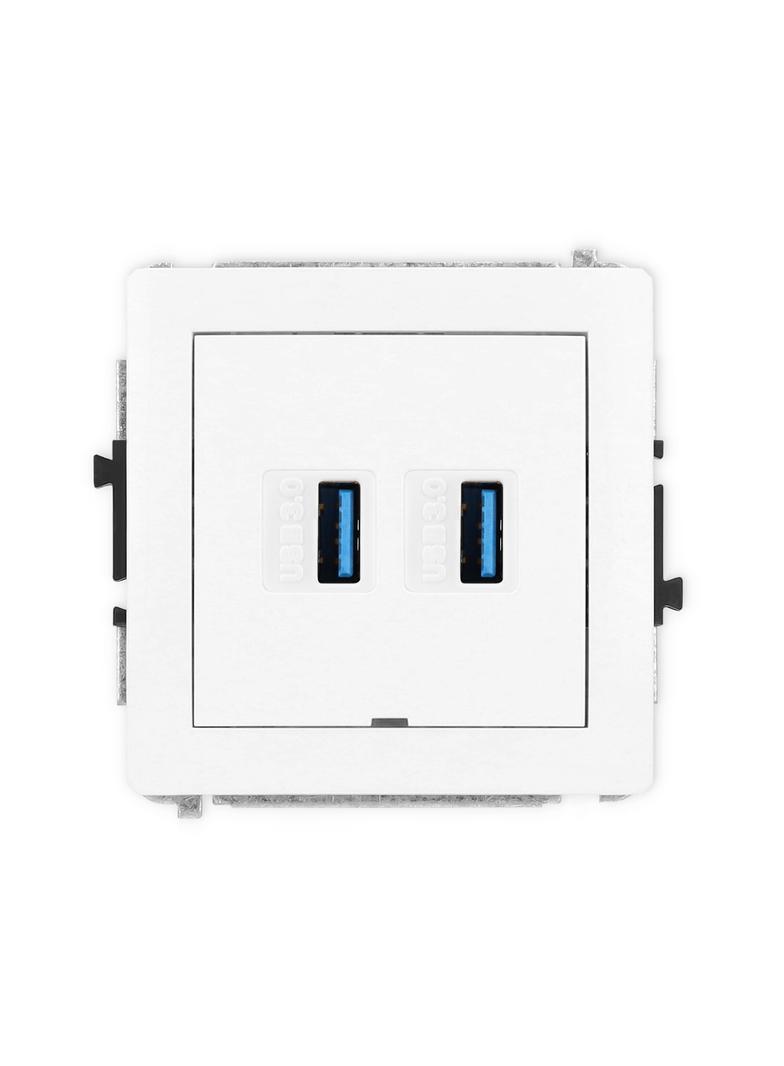 DECO Mechanizm gniazda podwójnego 2xUSB A-A 3.0, bez pola opisowego biały mat