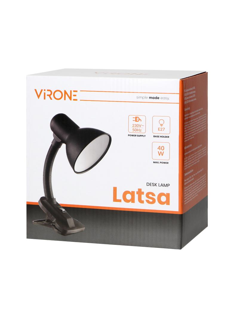 LATSA, lampa biurkowa z klipsem, 40W, E27, stal + tworzywo, czarna DL-3/B ORNO
