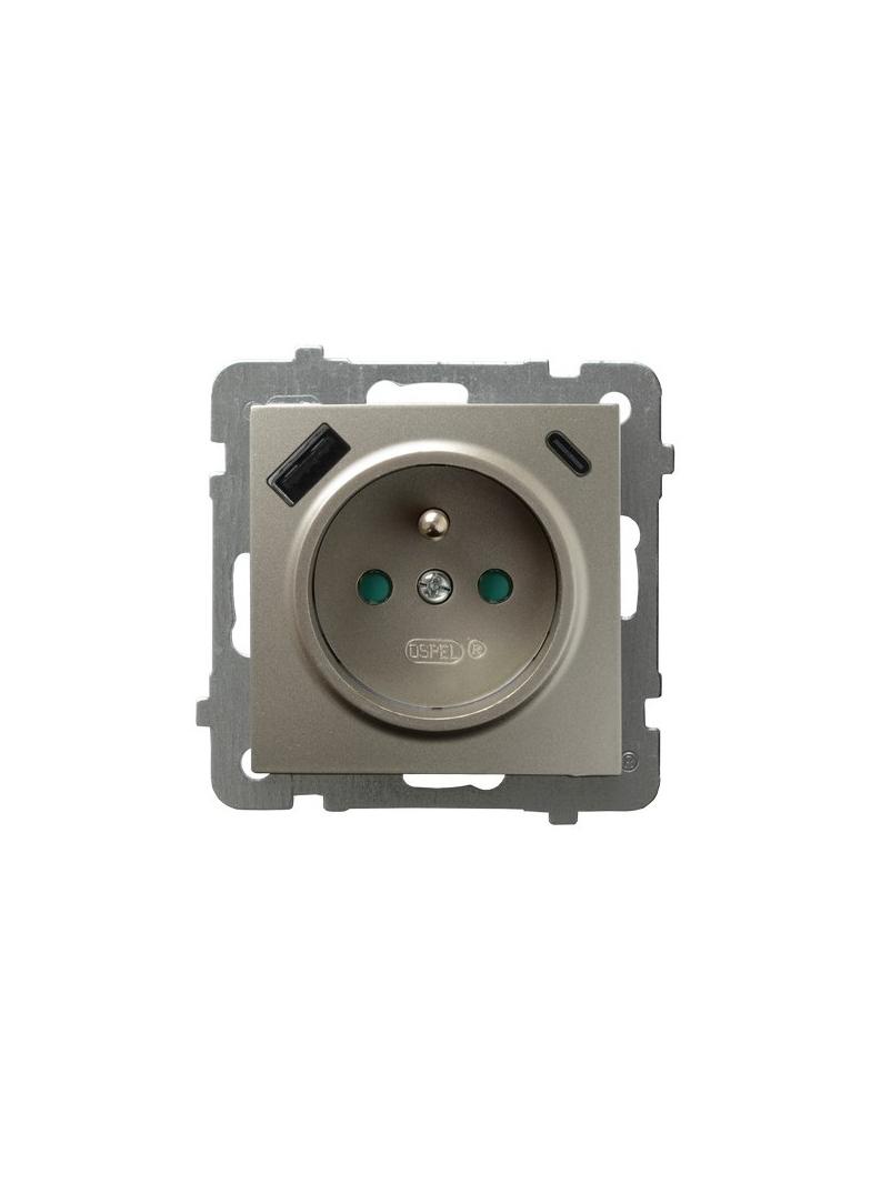 Gniazdo pojedyncze z uziemieniem z ładowarką A+C AS SATYNA LIGHT