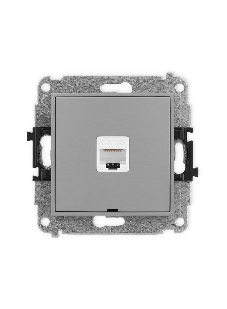 ICON Mechanizm gniazda komputerowego pojedynczego 1xRJ45, kat. 6, 8-stykowy, bez pola opisowego szar
