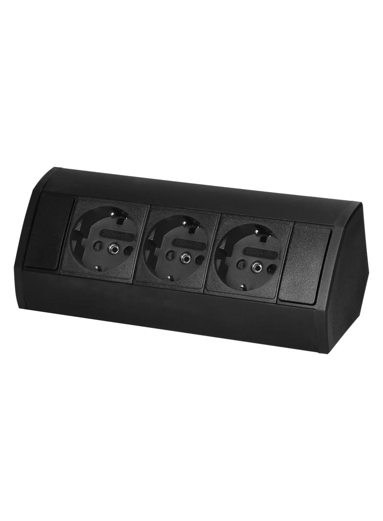 Gniazdo meblowe 3x2P+Z (Schuko), czarne