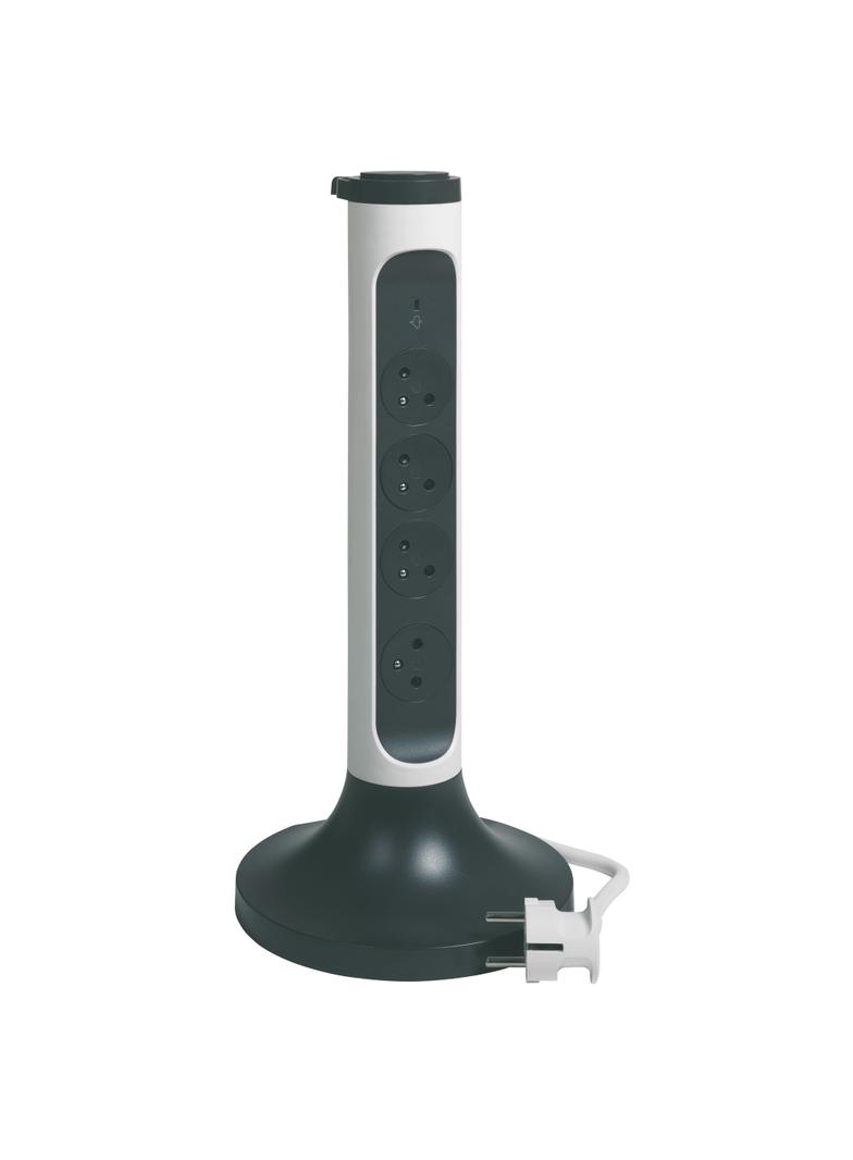 PRZEDŁUŻACZ PIONOWY, OBROTOWY, 4X2P+Z, Z OGRANICZNIKIEM PRZEPIĘĆ, Z PRZEWODEM 2.0 METRA 3X1.5 MM2 -