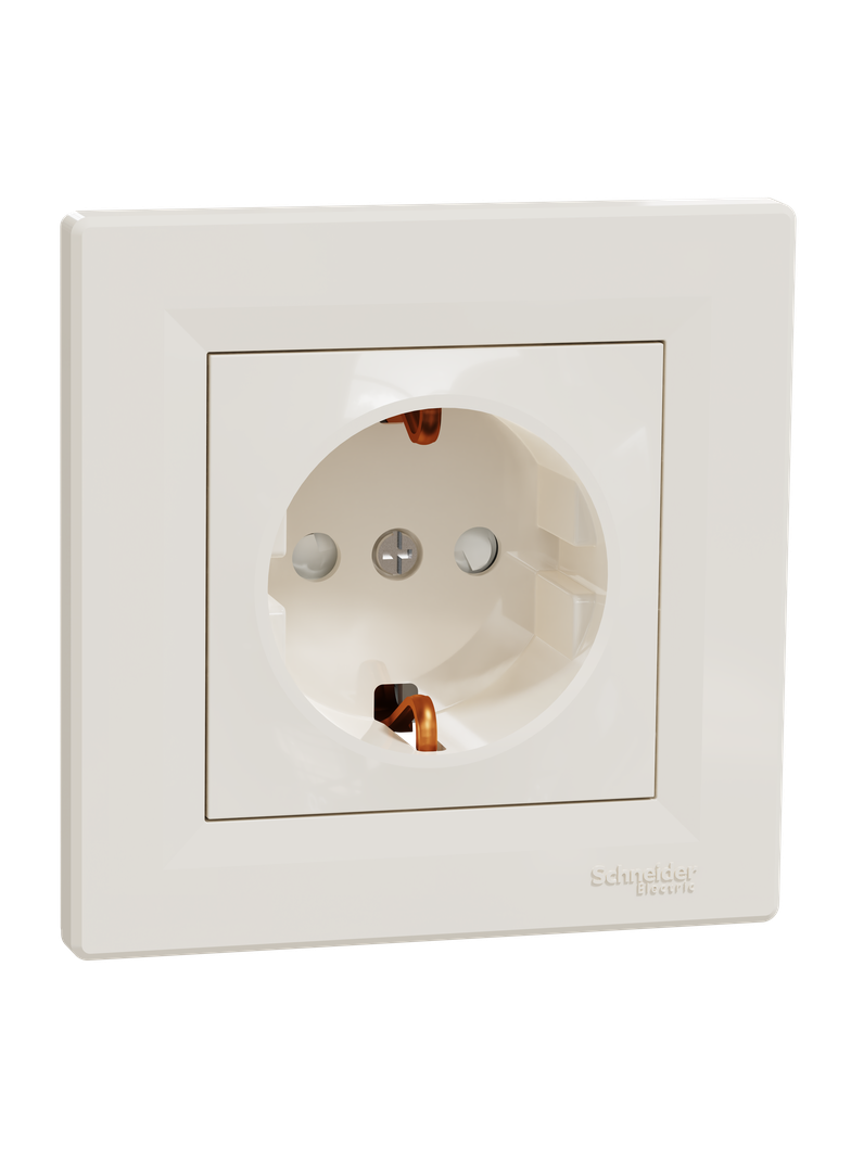 Asfora, gniazdo pojedyncze schuko, z przesłonami, kremowy