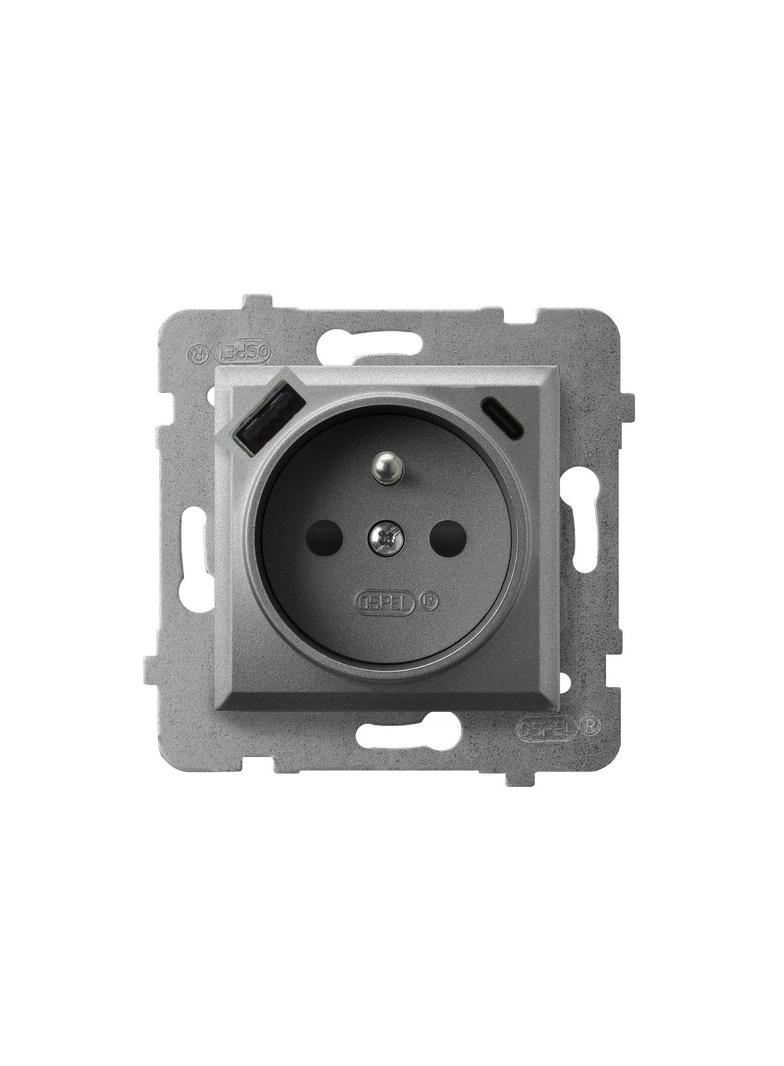 Gniazdo pojedyncze z uziemieniem z ładowarką A+C ARIA SZARY MAT
