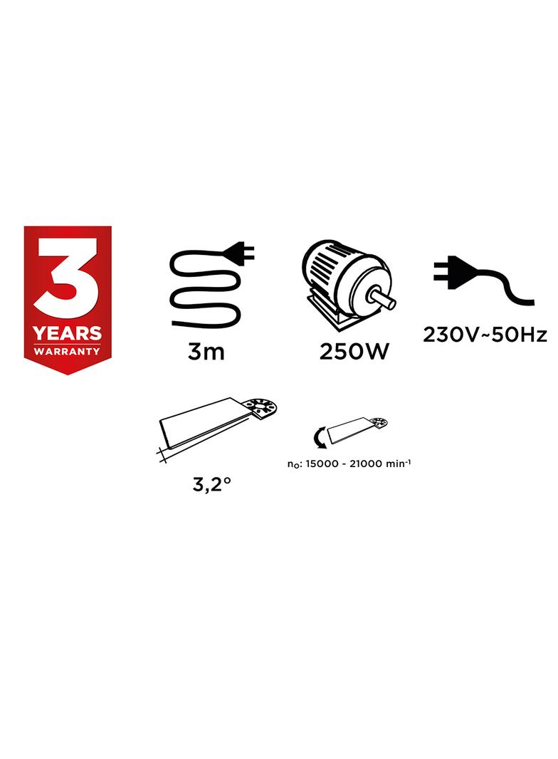 Urządzenie wielofunkcyjne 250W, ilość oscylacji 15000-21000 min?1, walizka