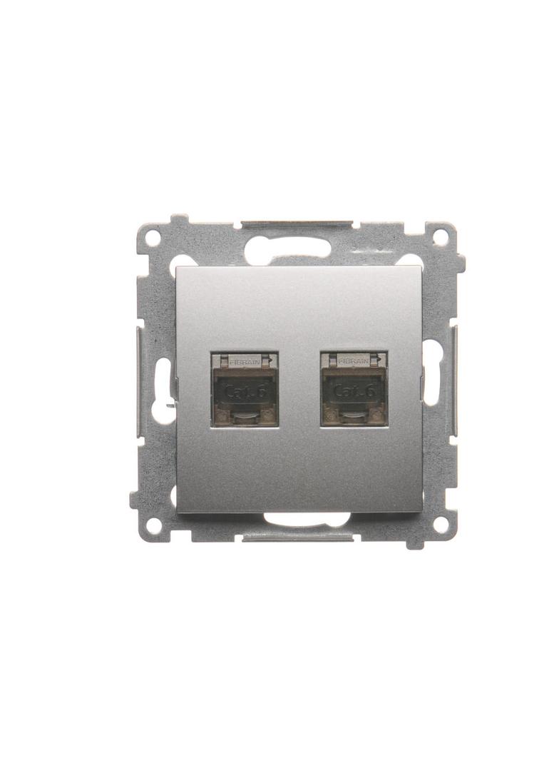 Simon 54 Gniazdo komputerowe podwójne RJ45 kategoria 6 ekranowane z przesłoną przeciwkurzową srebrny