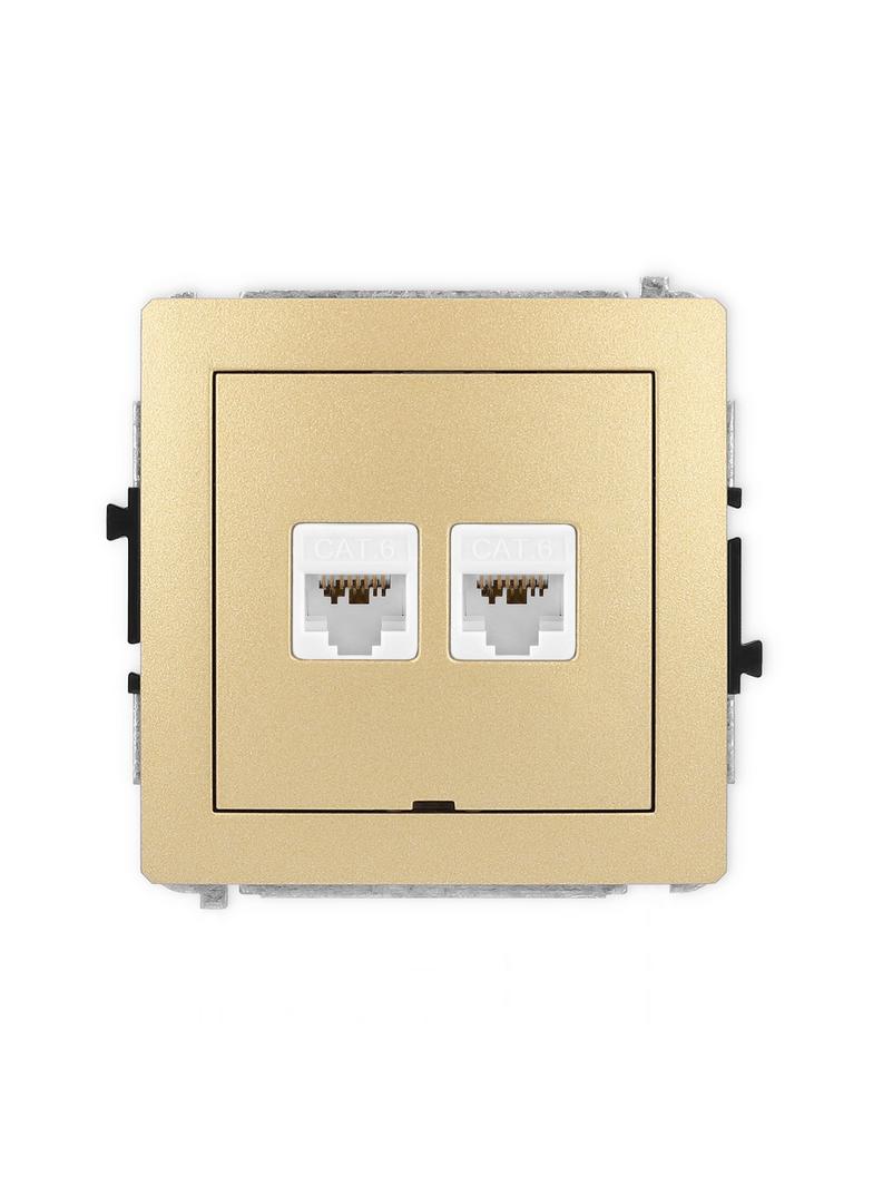 DECO Mechanizm gniazda komputerowego podwójnego 2xRJ45, kat. 6A, 8-stykowy, bez pola opisowego złoty