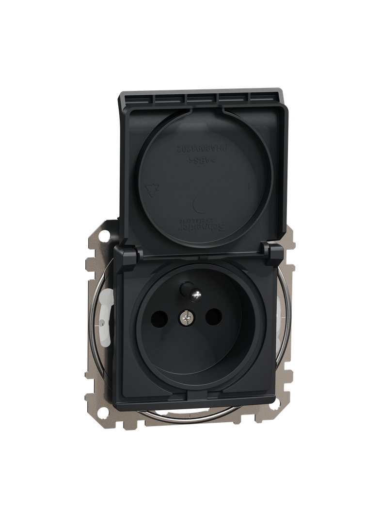 Sedna Design & Elements Gniazdo pojedyncze z uziemieniem z przesłonami zaciski bezgwintowe IP44 czarny antracyt SDD214014 Schneider