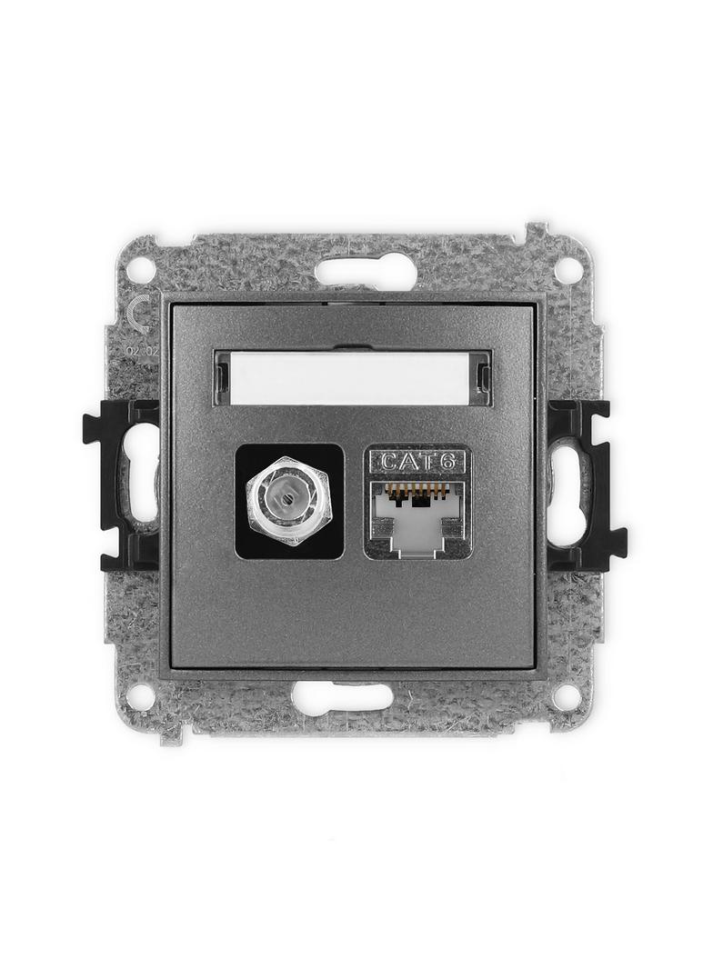 MINI Mechanizm gniazda antenowego poj. typu F (SAT) + gniazda komp. poj. 1xRJ45, kat. 6 ekranowany,