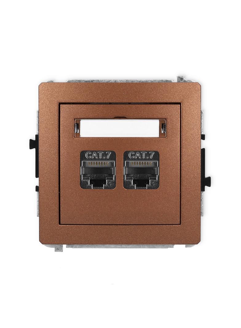 DECO Mechanizm gniazda komputerowego podwójnego 2xRJ45, kat. 7, ekranowany, 8-stykowy brązowy metali