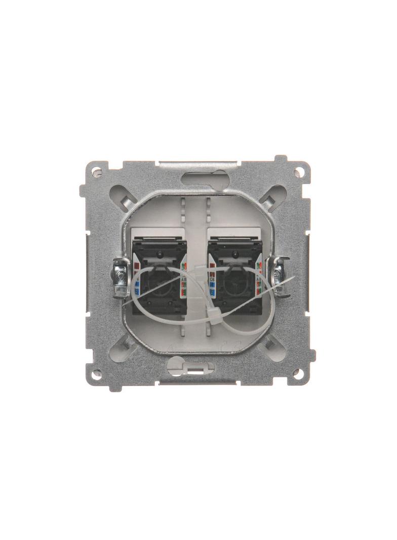 Simon Basic Gniazdo komputerowe RJ45 kategoria 6 podwójne z przesłoną przeciwkurzową . Montaż na łapki lub wkręty stal inox BM62.01/21 KONTAKT