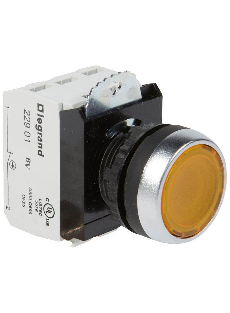 OSMOZ KOMPLET Z PODŚWIETLENIEM - GŁÓWKA PŁASKA ŻÓŁTA 24 V + UCHWYT + 1R+1Z, Legrand