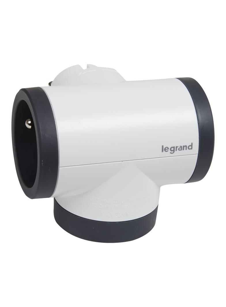 Rozgałęźnik Obrotowy 2-Gniazdowy Z/U Usb A+C Biały/Grafitowy Helmo  049437 LEGRAND