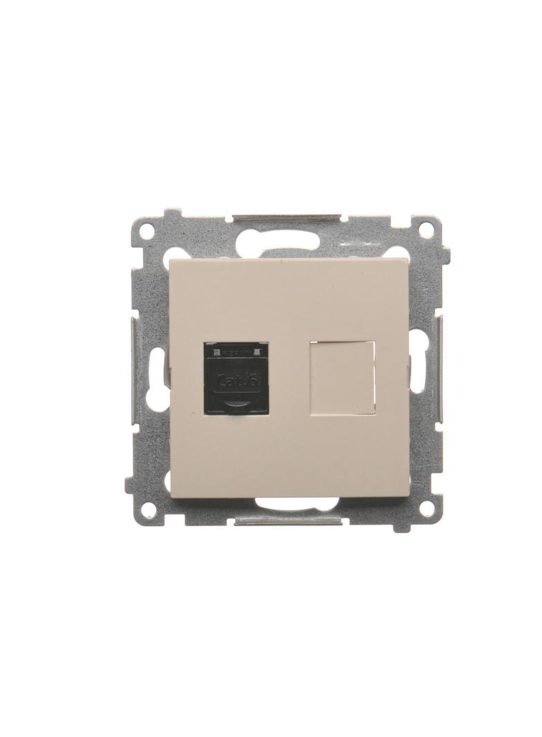 Simon 54 Gniazdo komputerowe pojedyncze RJ45 kategoria 6 z przesłoną przeciwkurzową kremowy