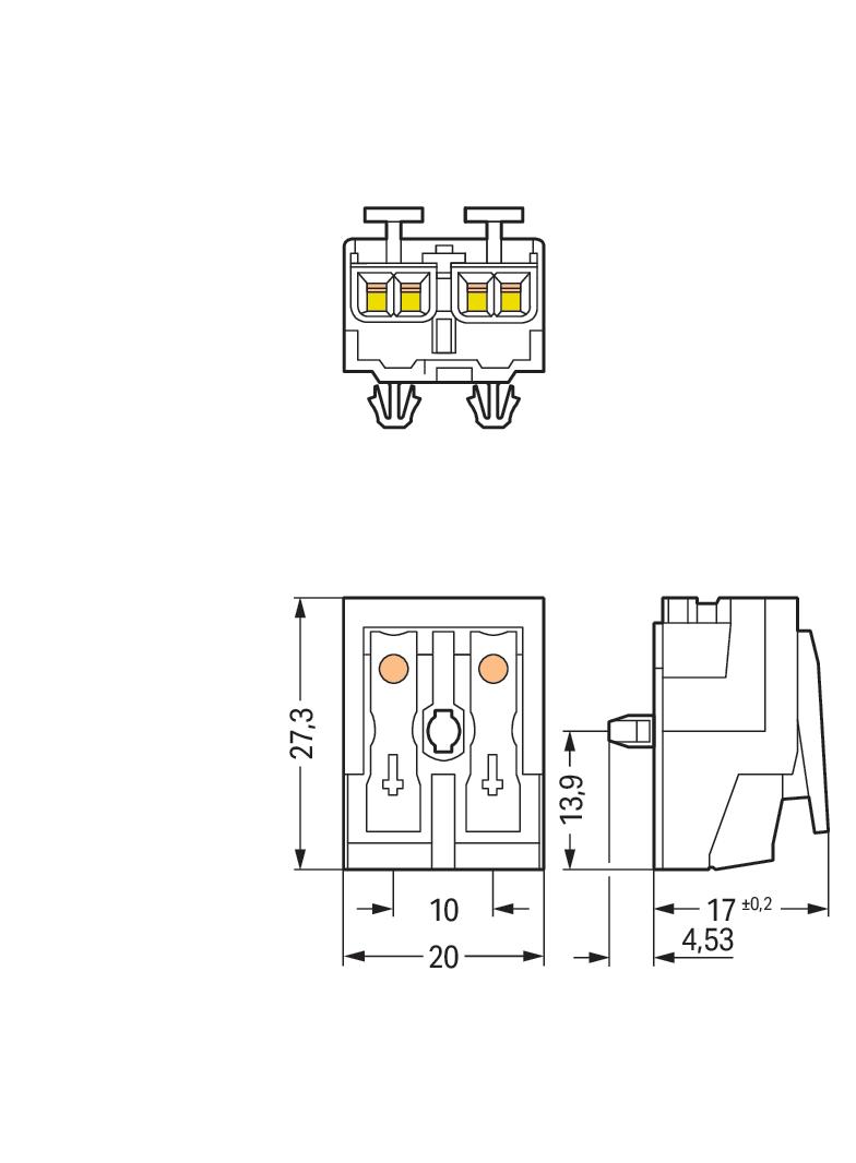 złączka zasilająca 2-biegunowa ze stopkami bez styku