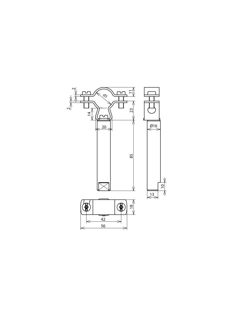 Wspornik do HVI fi 20-23 mm, fi 16 mm, dł. 85 mm, stal nierdzewna NIRO