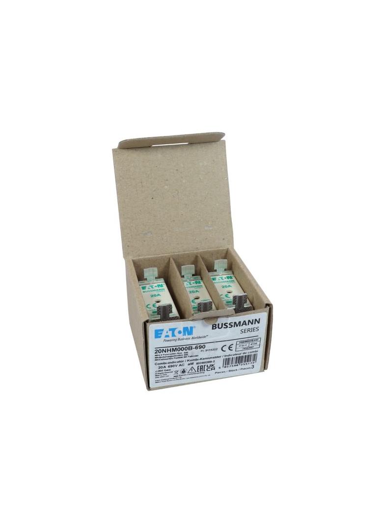 NH FUSE 20AMP 690V aM SIZE 000 Wkładka NH000 20A 690V AM podwójny wskaźnik 20NHM000B-690 EATON