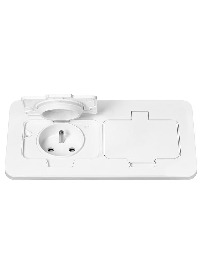 Hermetyczne gniazdo elektryczne podwójne, prostokątne, IP55, 2x2P+Z(French), białe
