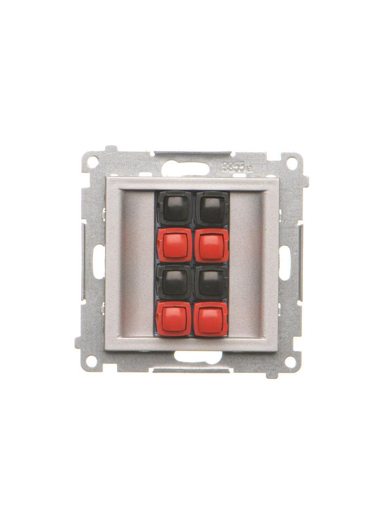 Simon 55 Gniazdo głośnikowe poczwórne 4-krotne Przekrój przewodów dla wejścia i wyjścia 2,5 mm2 Aluminium mat TGL4.01/143 KONTAKT