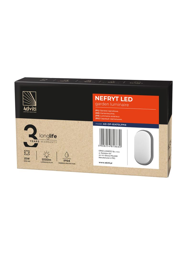 NEFRYT LED 15W, oprawa ogrodowa, 1100lm, IP54, 4000K, szara AD-OP-6147GLPM4 ORNO