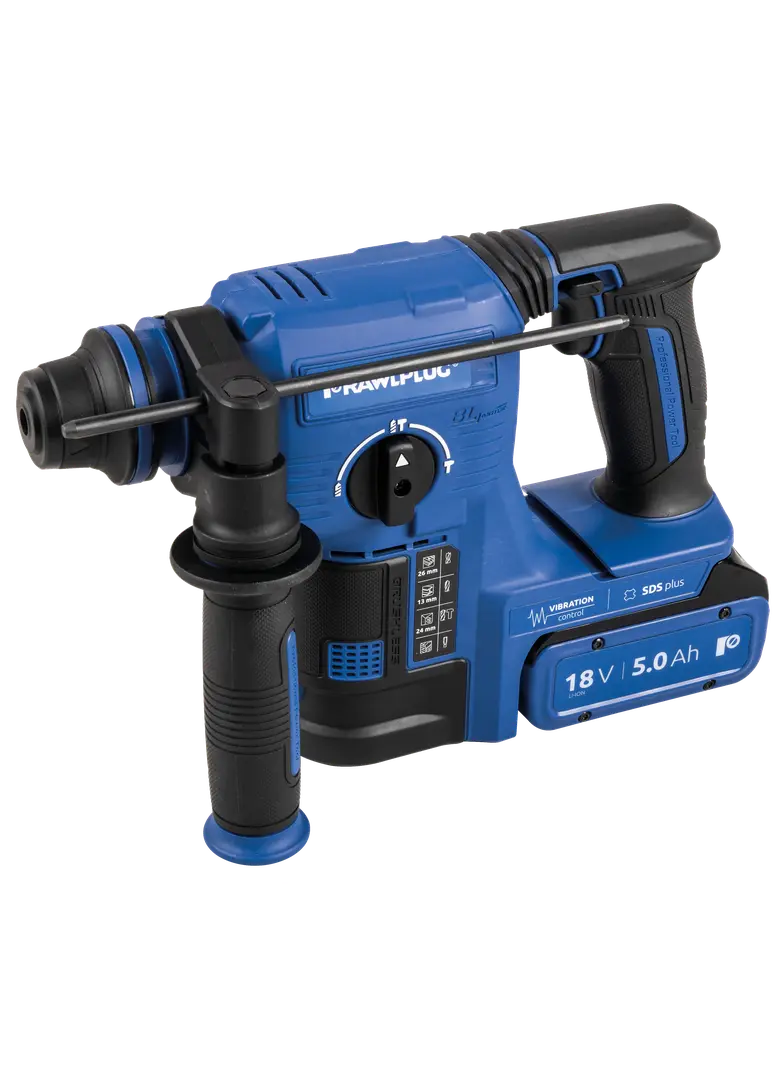 Młotowiertarka SDS plus 18V RawlHAMMER 24mm 2,1J – 2 akumulatory 5,0 Ah ładowarka 6,5 A walizka 1szt. R-PRH18-24-XL2 RAWLPLUG