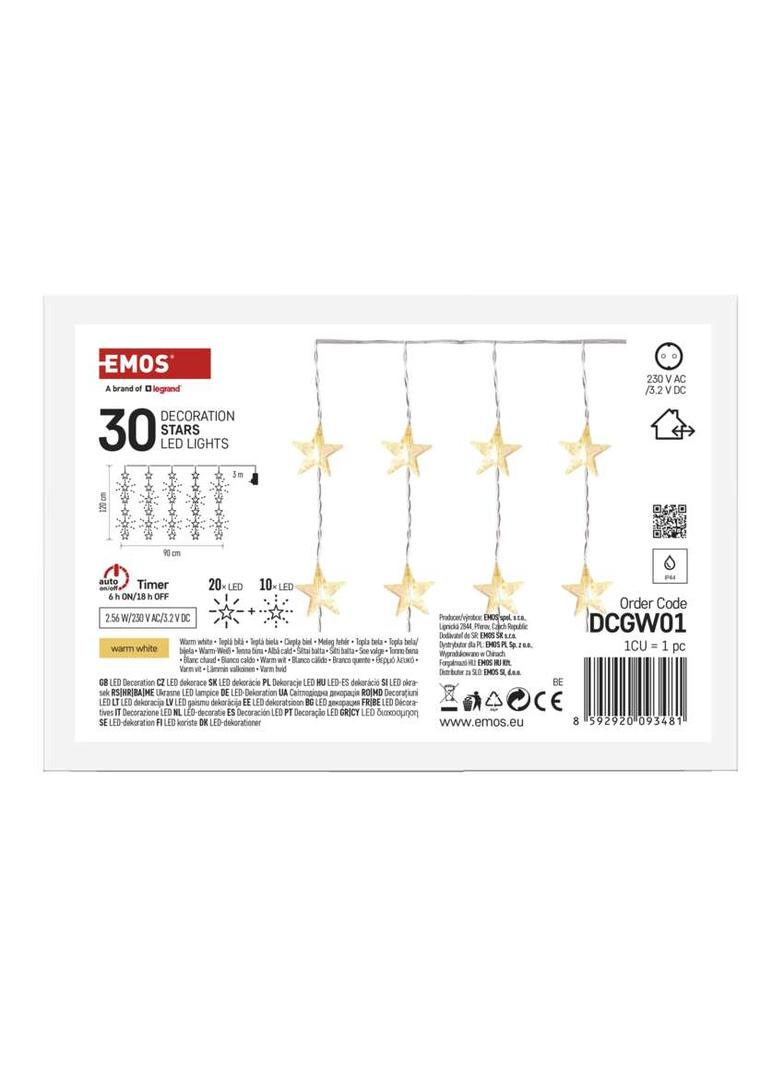 Lampki 30 LED kurtyna migające gwiazdki 120x90 ciepła biel IP44 timer DCGW01 EMOS