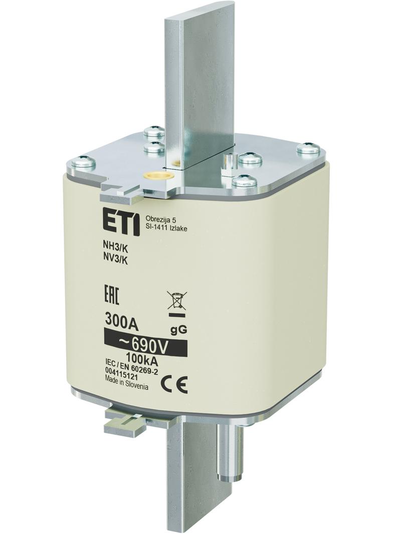Wkładka topikowa NH zwłoczna z wybijakiem NH3/K gG 300A 690V 004115121 ETI