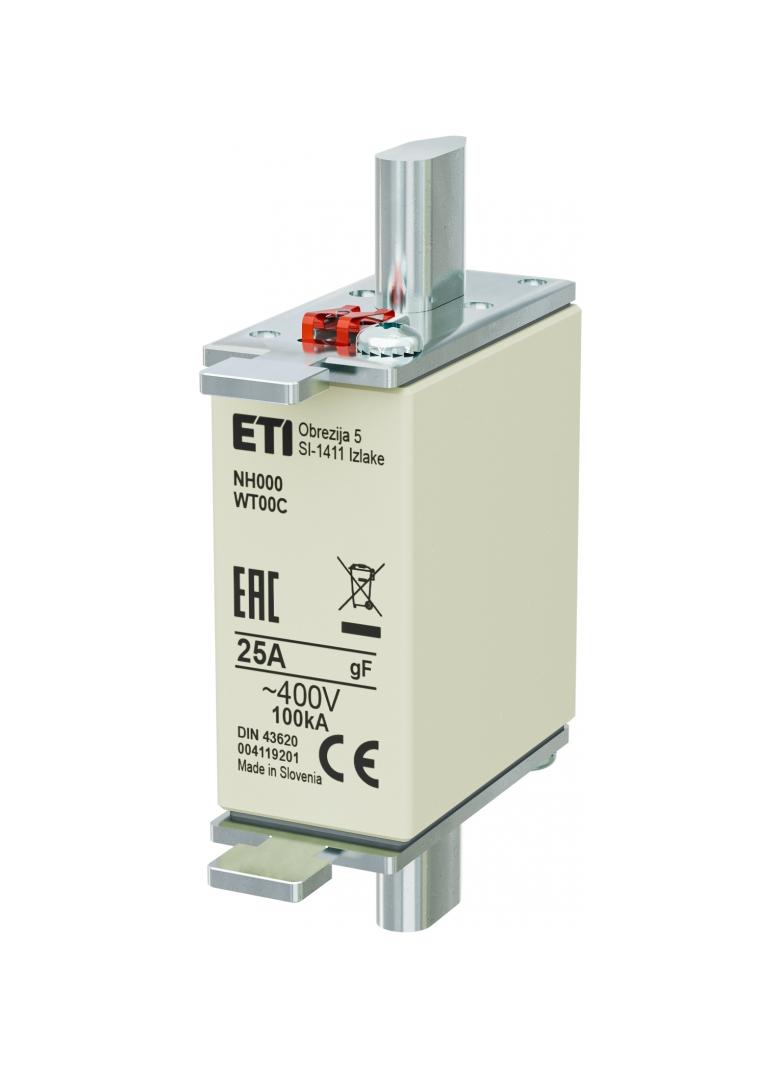 Wkładka topikowa NH szybka NH000 WT-00C gF 25A 400V 004119201 ETI