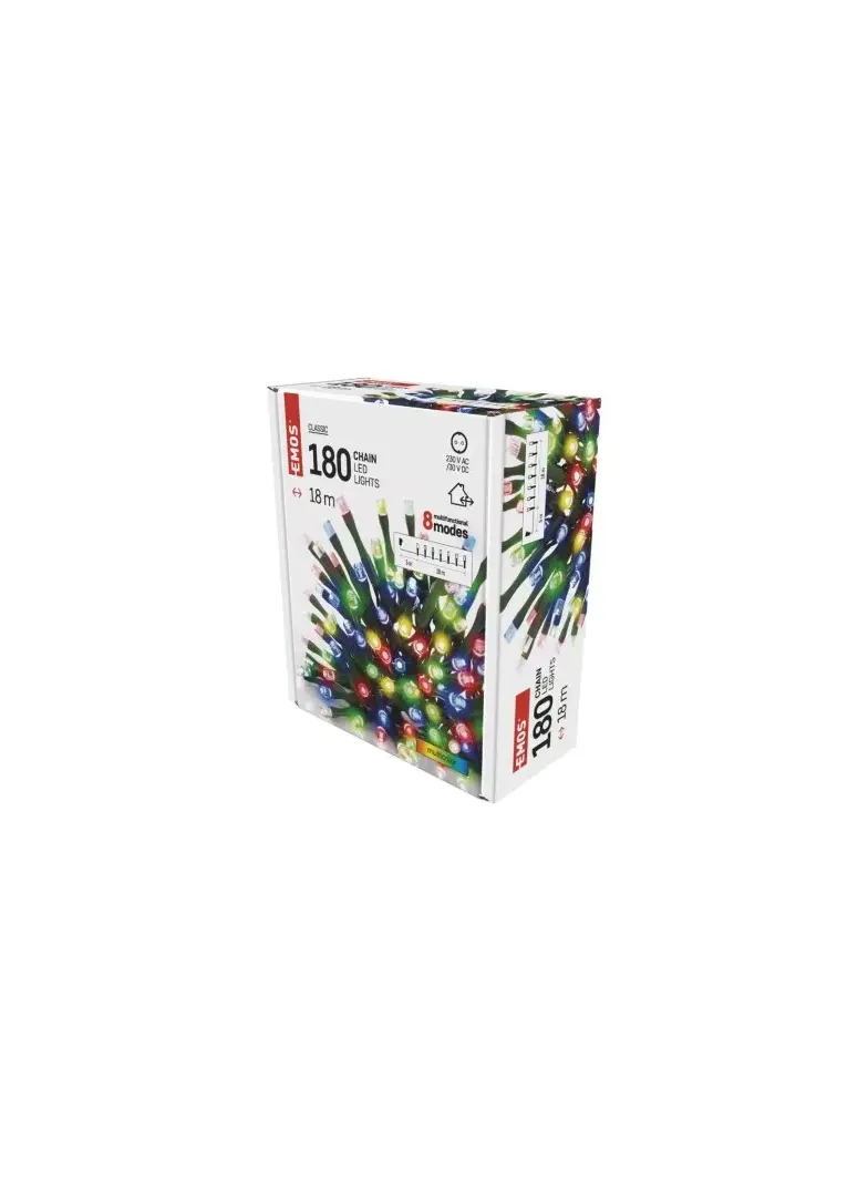 Lampki choinkowe 180LED 18m multikolor, zielony przewód, 8 programów, IP44