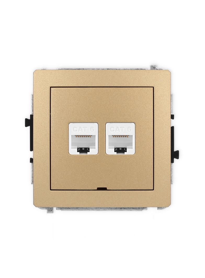 DECO Mechanizm gniazda komputerowego podwójnego 2xRJ45, kat. 6, 8-stykowy, bez pola opisowego złoty