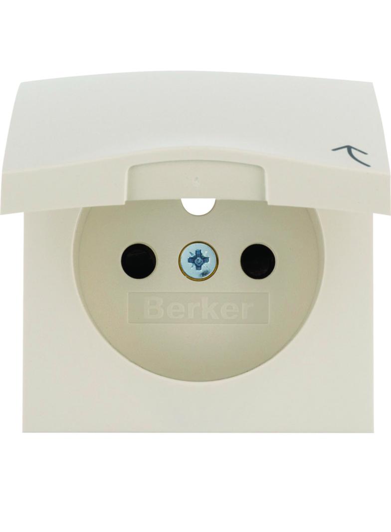BERKER B.Kwadrat Płytka czołowa z przysłonami styków do gniazda z uziemieniem z pokrywą krem 3965838