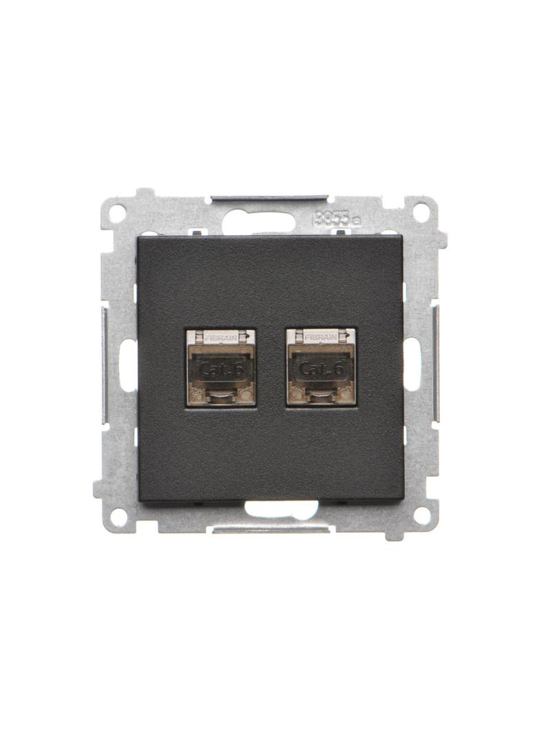 Simon 55 Gniazdo komputerowe podwójne RJ45 kategoria 6 ekranowane z przesłoną przeciwkurzową Czarny mat T62E.01/149 KONTAKT