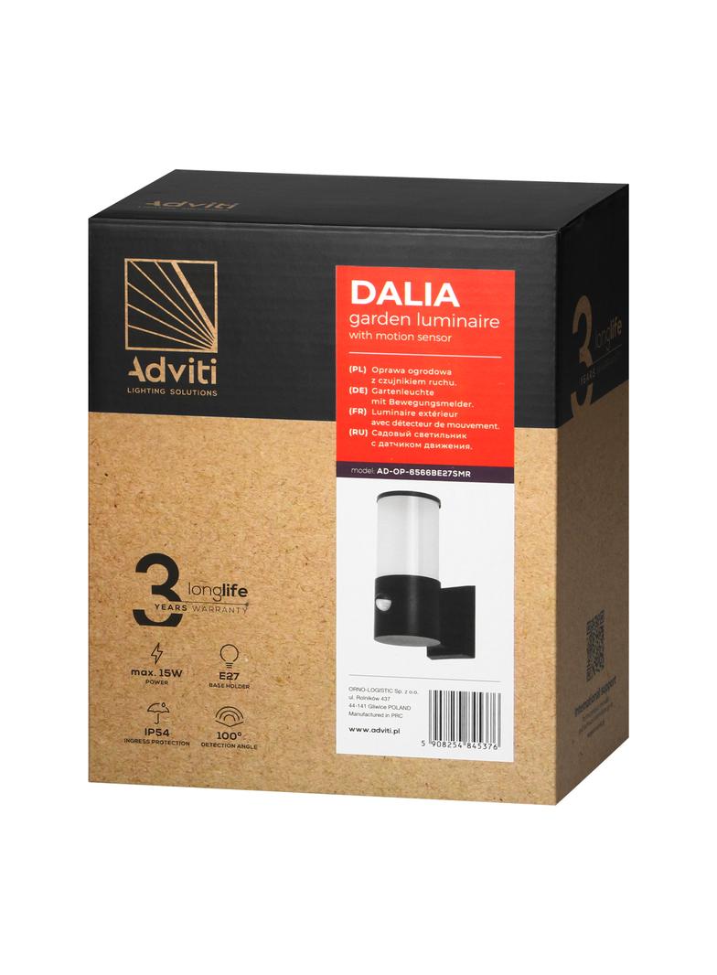 DALIA oprawa ogrodowa z czujnikiem ruchu PIR E27 max. 15W IP54 czarna AD-OP-6566BE27SMR ORNO