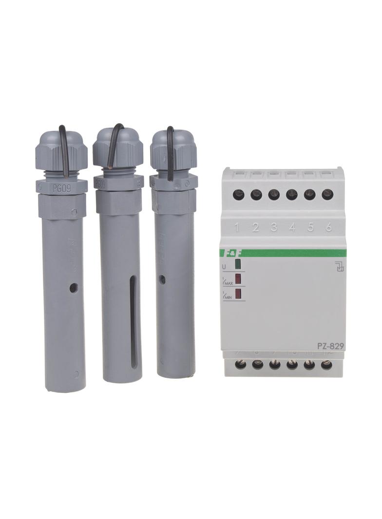 Przekaźnik kontroli poziomu cieczy dwu stanowy montaz na szynie DIN,styk: 2x1Z/R 230V PZ-829 F&F