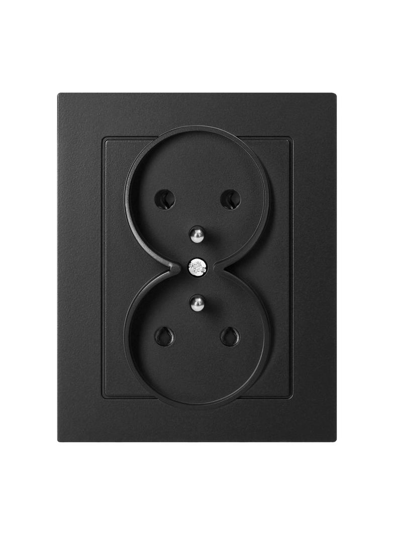 Gniazdo podwójne podtynkowe 2x2P+Z Malta, 16A, 250V, PT-6M, czarny mat FMS-106/B ORNO
