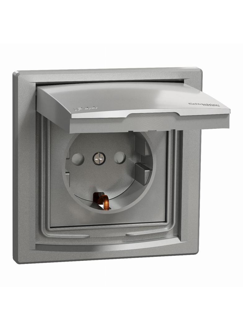 Asfora, gniazdo pojedyncze schuko, IP44, aluminium