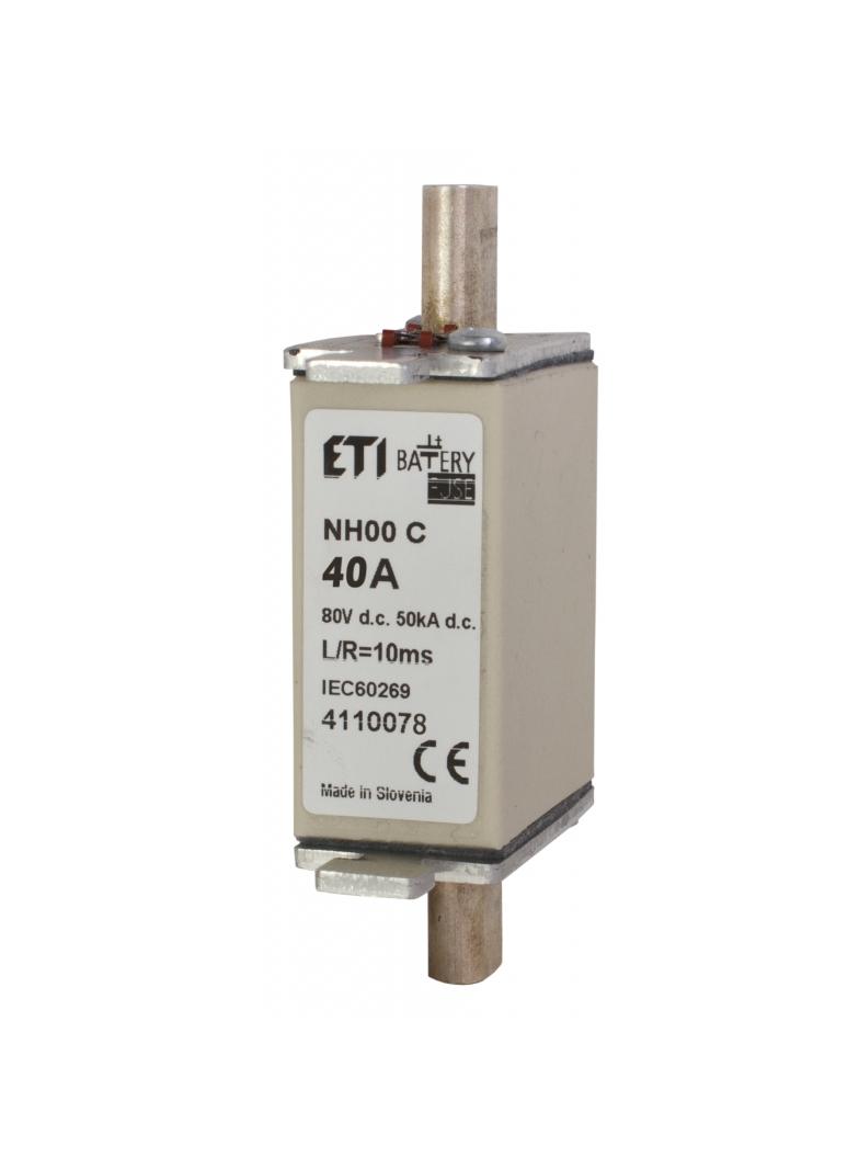 Wkładka topikowa NH do ochrony akumulatorów, magazynów energii DC NH000 WT-00C gBat 40A 80V DC 004110078 ETI