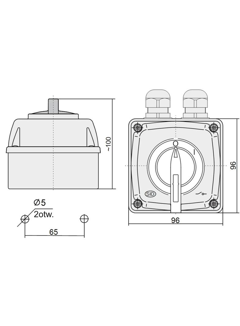 Łuk E25-13/5 Włącz-wyłącz  0-I na kłódkę IP-44