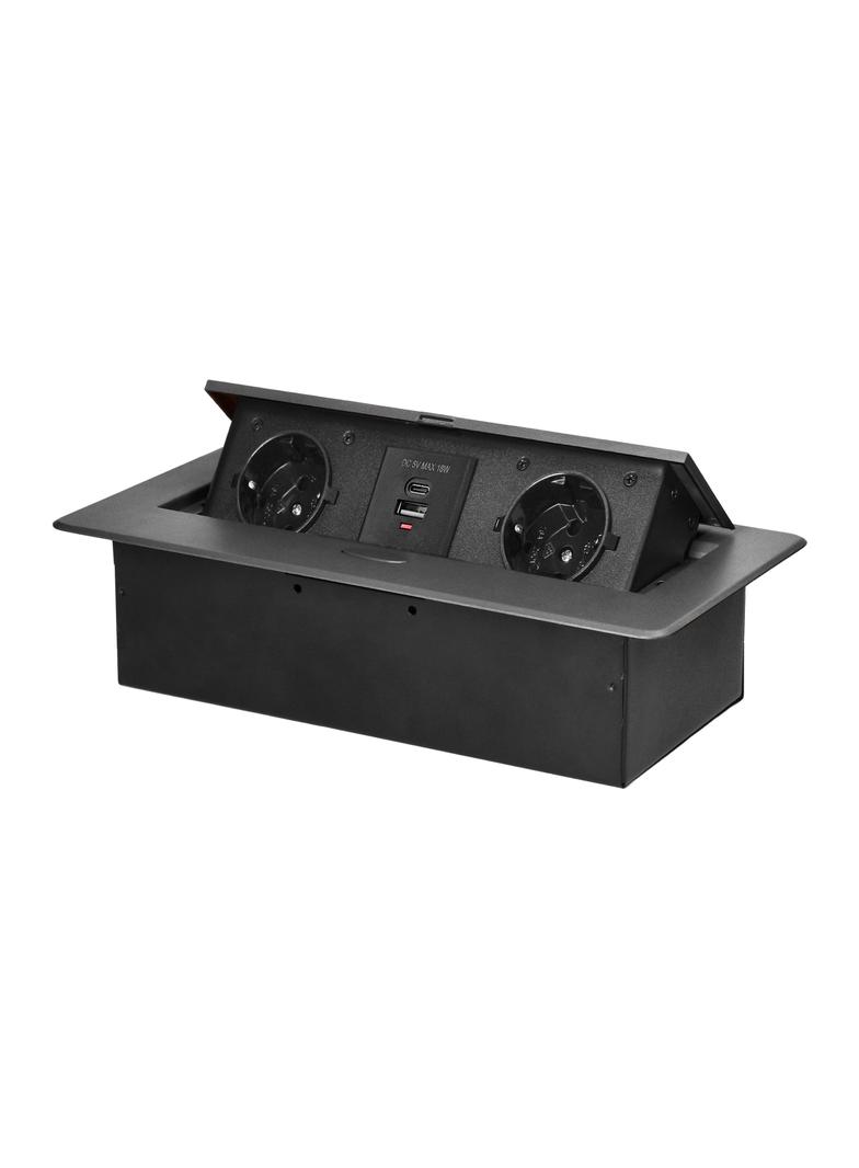 Gniazdo meblowe wpuszczane w blat z płaskim frezowanym rantem i ładowarką USB, 2x2P+Z (Schuko),2xUSB