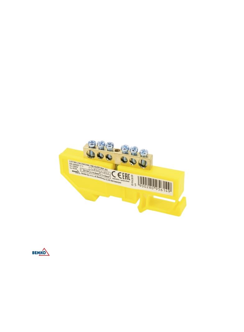 LISTWA ZACISKOWA NA SZYNĘ 6x9 6-TOROWA ŻÓŁTA