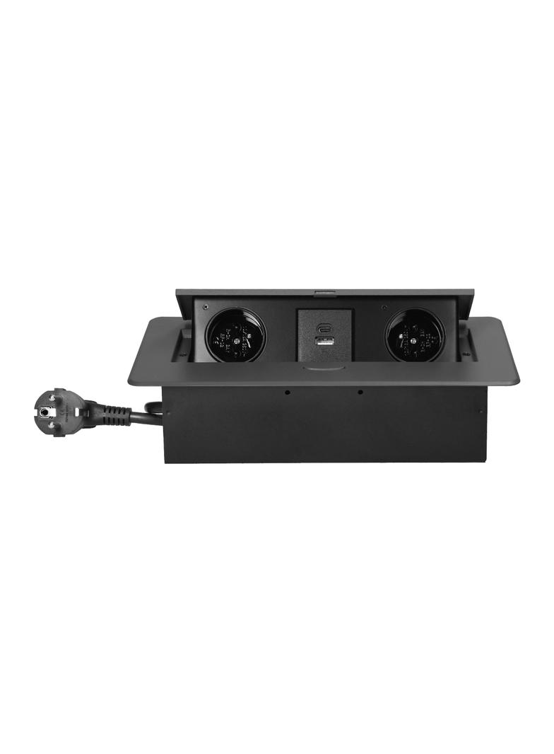 Gniazda meblowe wpuszczane w blat z płaskim frezowanym rantem, ładowarką USB i przewodem 1,5m, 2x2P+ OR-GM-9035/GR ORNO