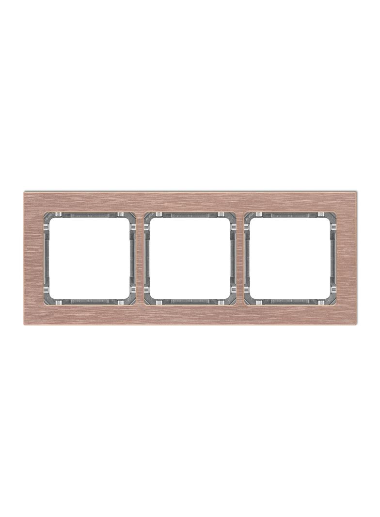 DECO Ramka uniwersalna potrójna - aluminium szczotkowane (ramka: kolor miedziany; spód: grafitowy) m