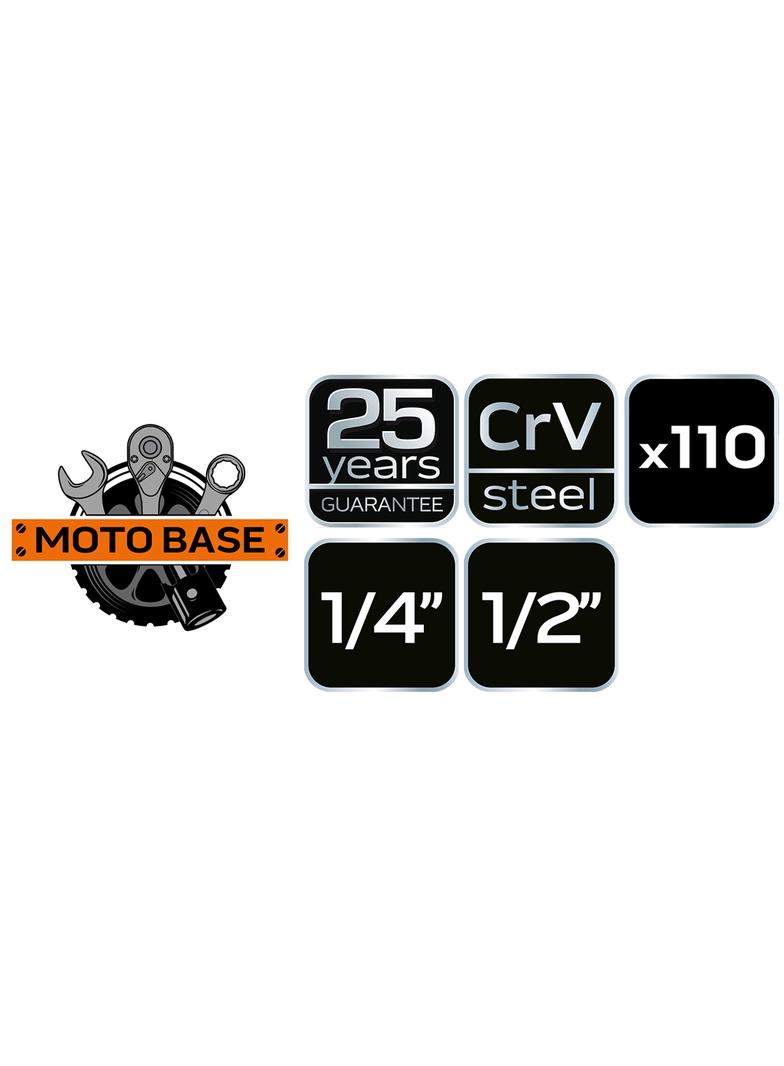 Zestaw kluczy nasadowych 110 elementów 1/2'' 1/4'' walizka NEO TOOLS 10-211 GTX Poland