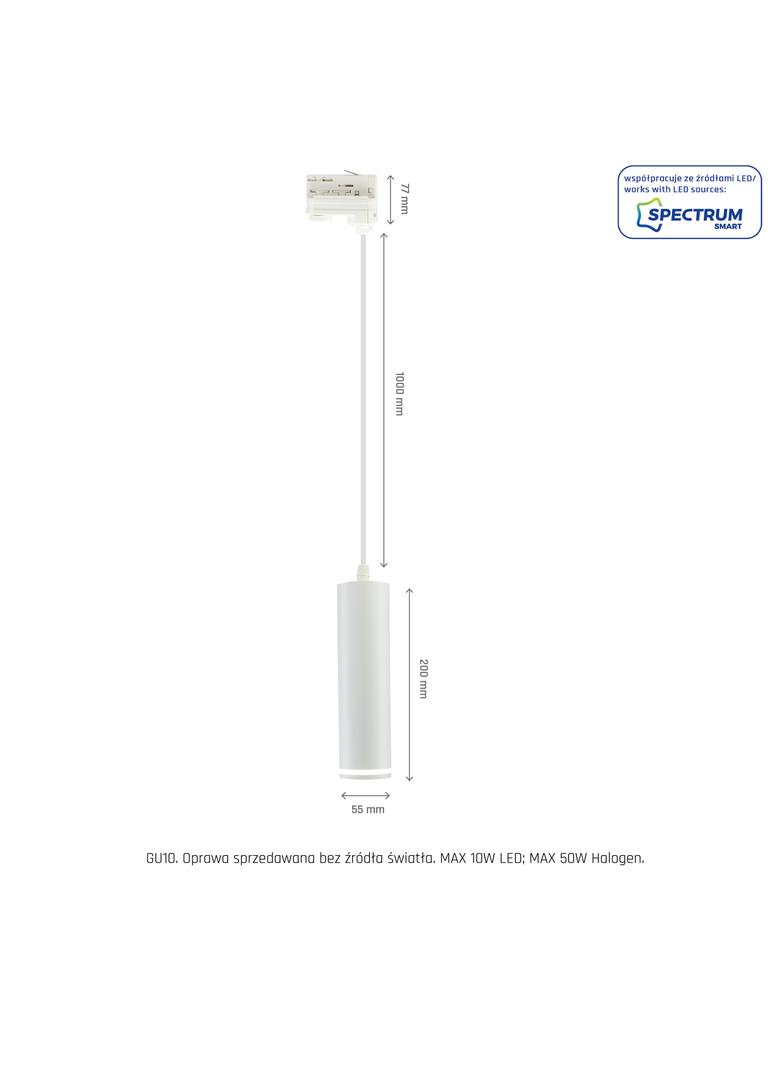 OPRAWA MADARA MINI RING GU10 ZWIS NA SZYNOPRZEWÓD 3F 230V IP20 fi55*200mm BIAŁY kabel 1m
